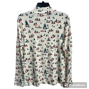 Vintage 80’s/90’s Christmas Mock Neck Longsleeve Shirt Christmas Tree Cabin Lg